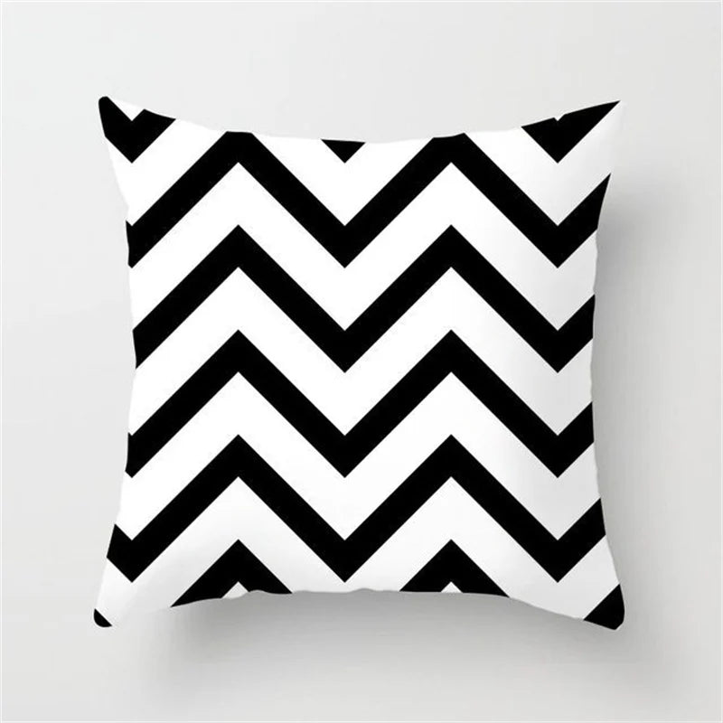 Afralia™ Heart Stripe Pillow Cases | Black & White Polyester Cushion Covers
