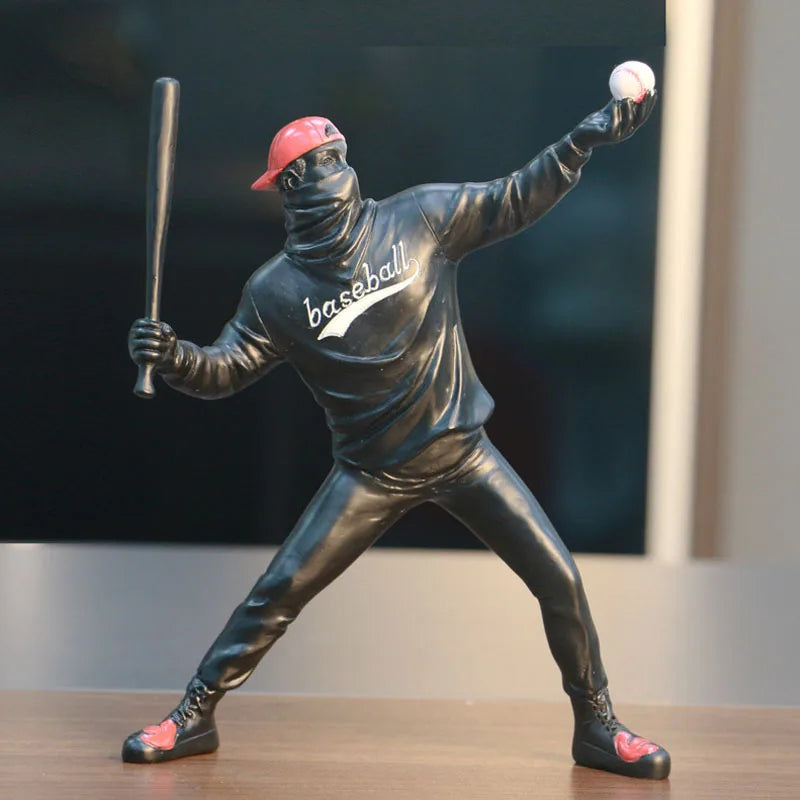 Afralia™ Resin Baseball Bat Thrower Sculptures Statue Collection Pop Modern Art Crafts