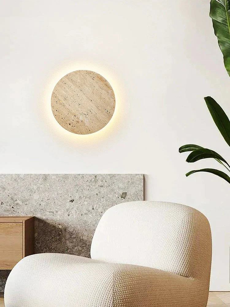 Afralia™ Stone Round Wall Lamp: Cream Retro Bedroom Lighting for Home Decor