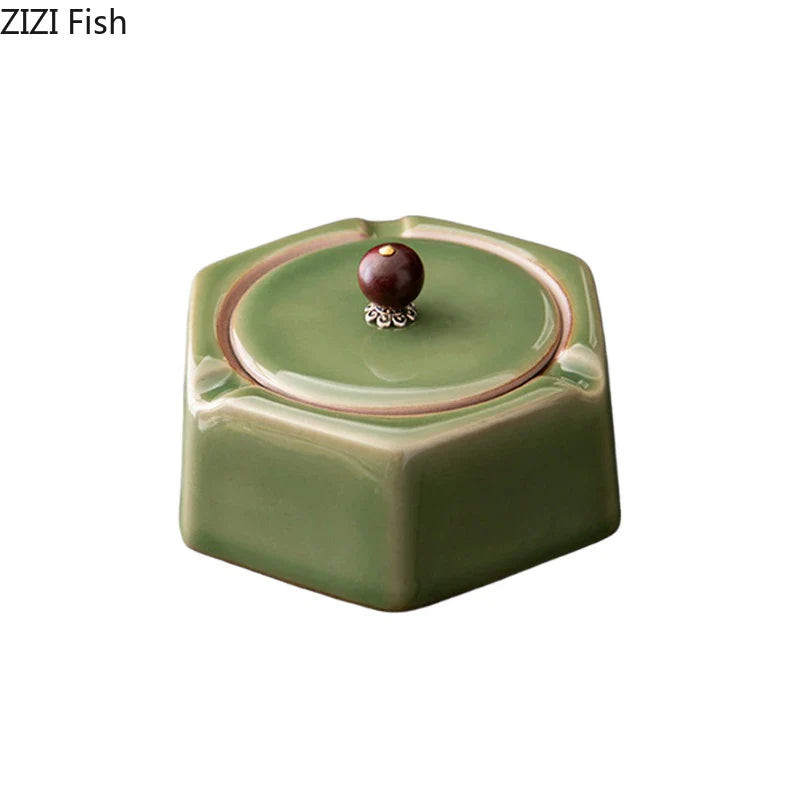 Afralia™ Geometric Green Ceramic Ashtray - Desk Decoration and Smoking Accessory