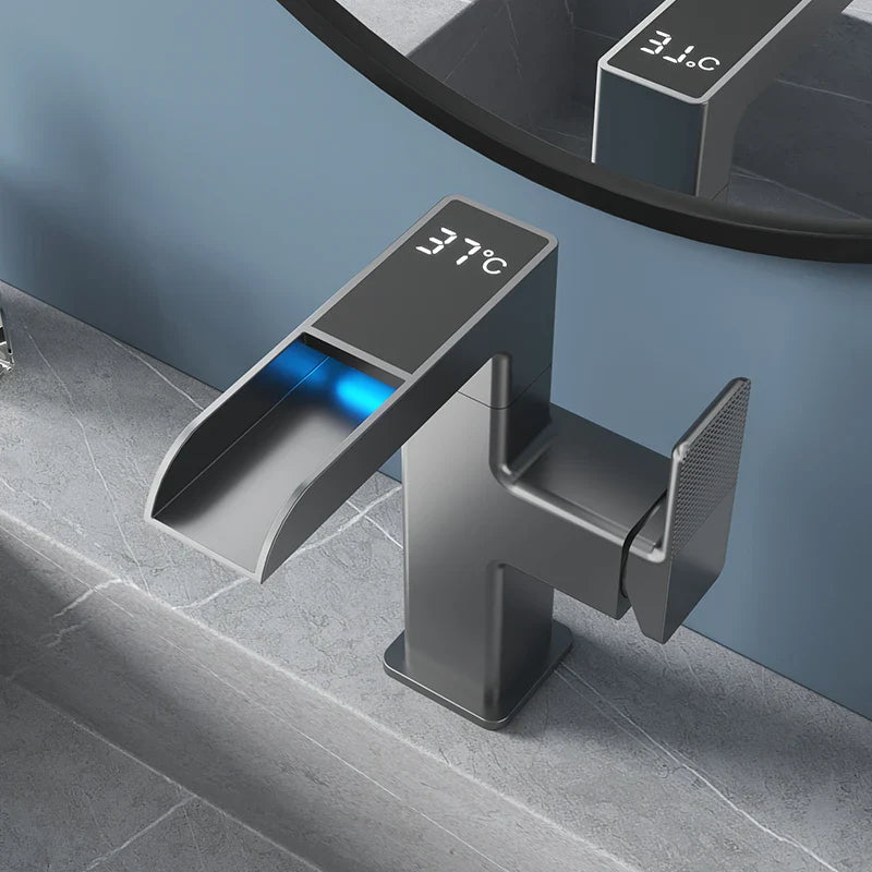 Afralia™ LED Waterfall Basin Faucet with Temperature Display - 360° Rotation