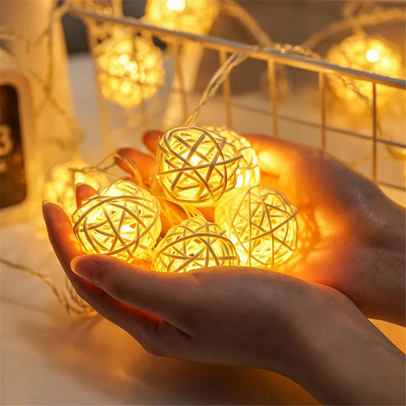 Afralia™ Takraw Ball Rattan Lamp Fairy Lights - Warm White 5M String