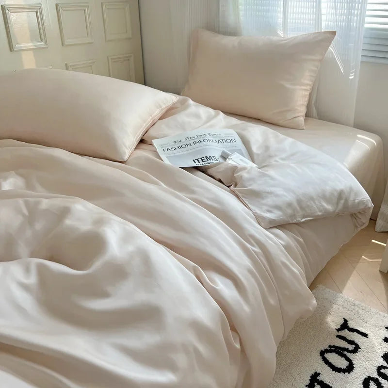 Afralia™ Ice Silky Solid Bedding Set - Cooling Satin Smooth Quilt Cover Set