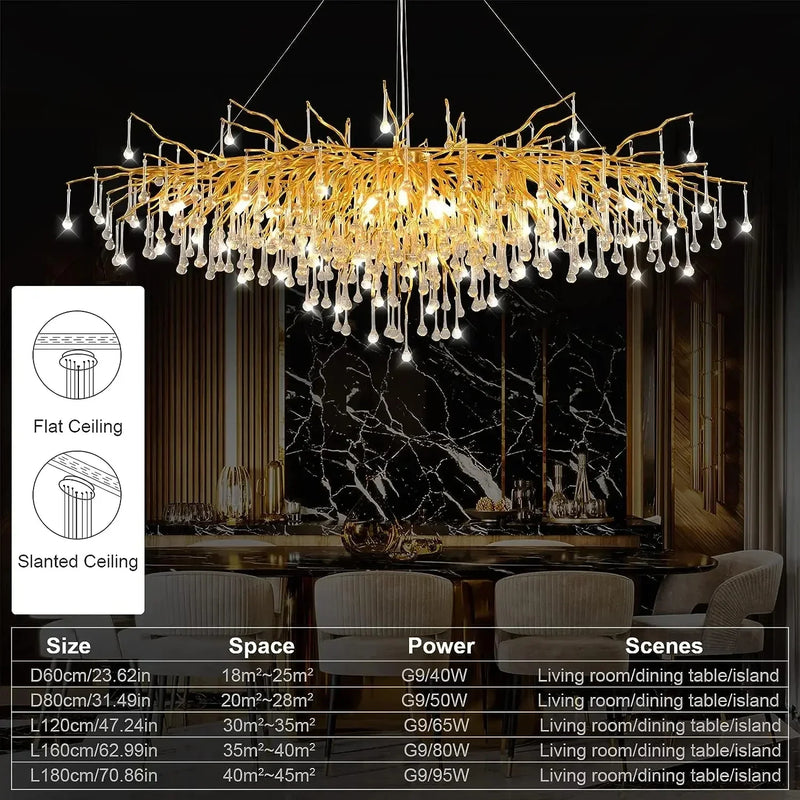 Afralia™ Gold Crystal Tree Branch Chandelier for Dining Living Room Bedroom Decor