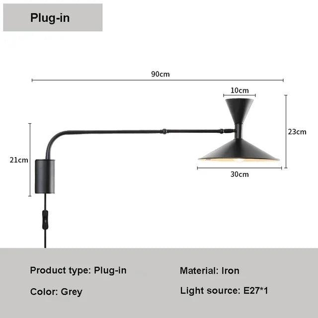 Afralia™ Adjustable Long Arm Wall Lamp for Reading, Bedroom, LED Minimalist Swing Lighting