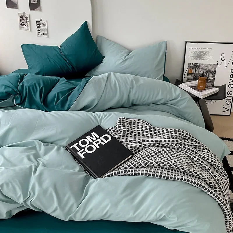 Afralia™ Solid 4-Piece Washed Cotton Bedding Set: Breathable & Cozy for Any Season