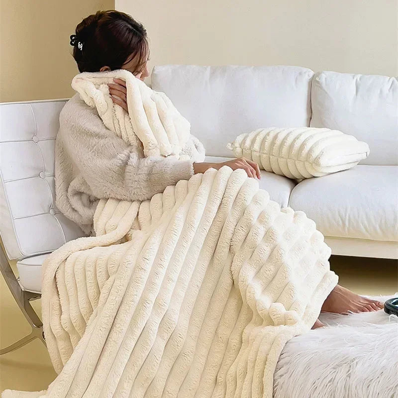 Afralia™ Winter Warm Fluffy Coral Fleece Sofa Throw Blanket for Bedroom, Soft & Cozy Bed Covers