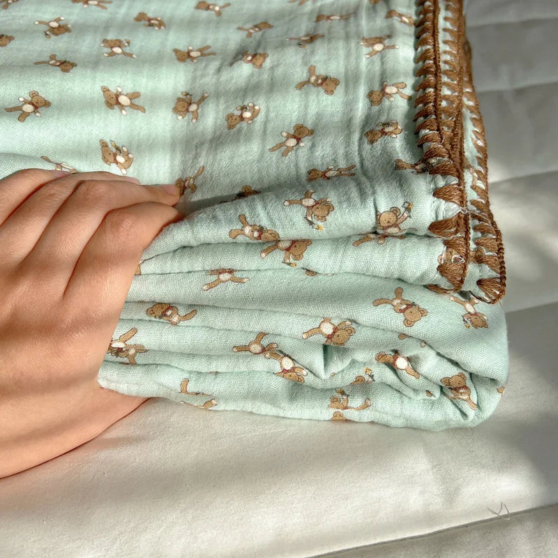 Afralia™ Korean Cotton Cartoon Blanket for Travel & Home - Kids, Adults