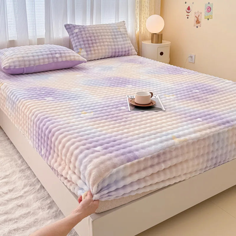 Afralia™ Milk Velvet Printed Fitted Sheet: Soft & Luxurious Single Bed Cover for Winter