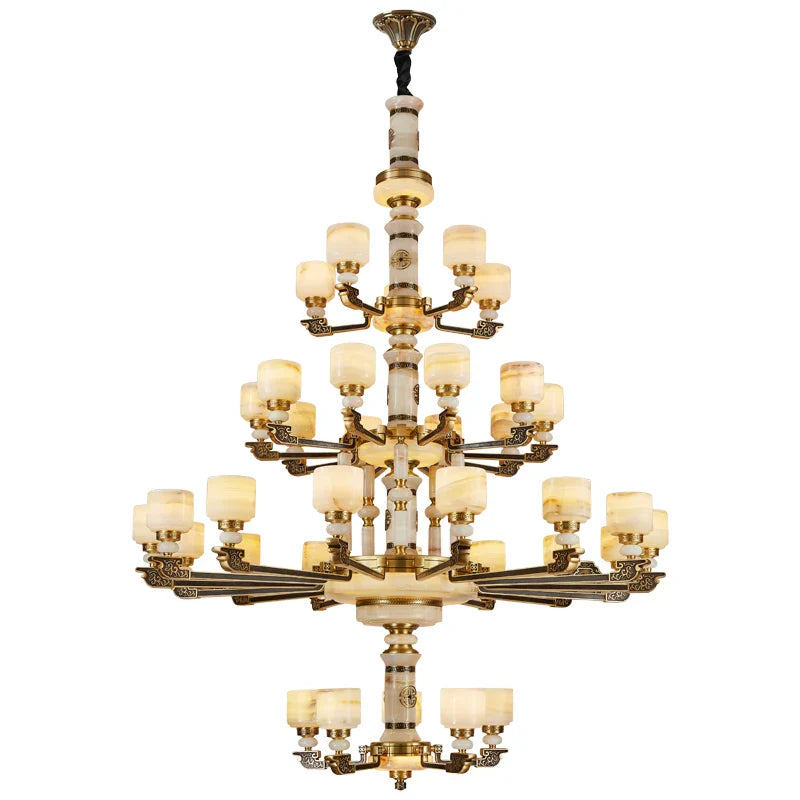Afralia™ Luxury Zinc Alloy Jade Chandelier for Living Room, Villa, and Restaurant