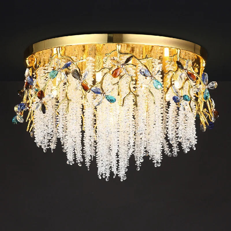 Afralia™ Colored Crystal Water Drop Glass Ceiling Light for Villa, Dining, Living, Study, Hotel