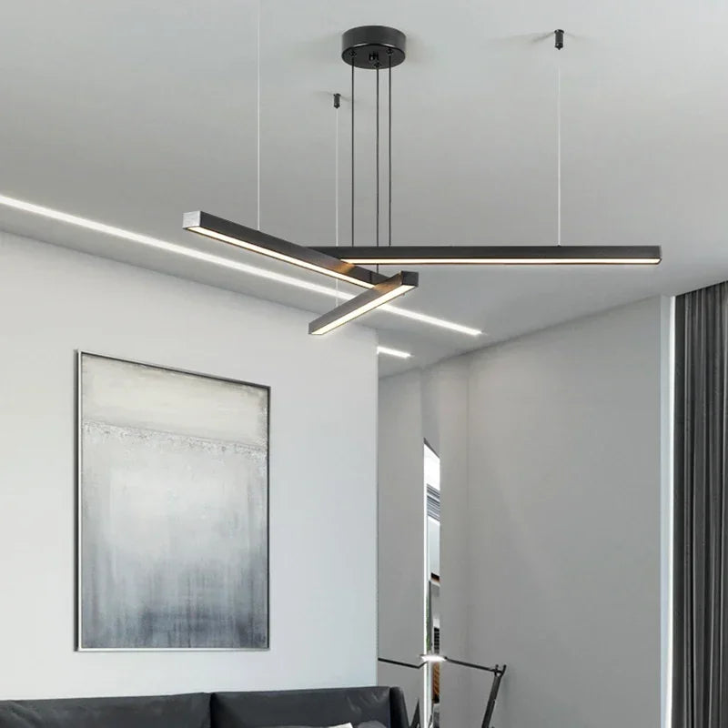 Afralia™ Modern Gold Black Led Pendant Lights, Dimmable, L80cm, Aluminium, Dining Room Hanging Lamp