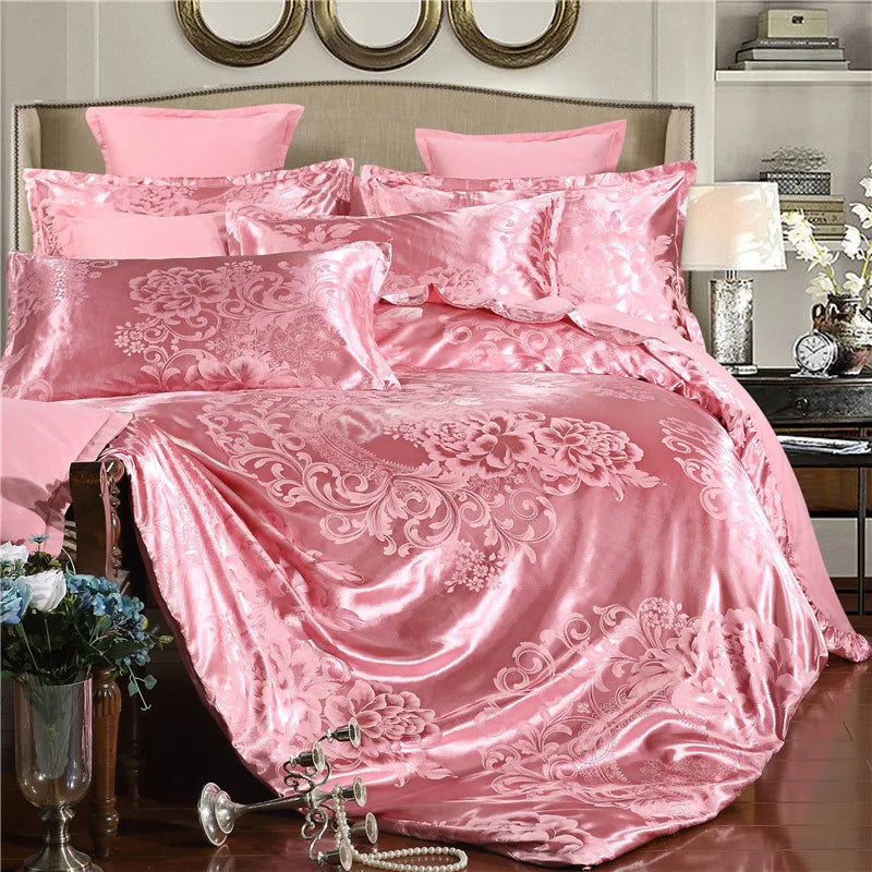 Afralia™ Satin Jacquard Summer Bedding Set - Solid Color Double Bed Duvet Kit