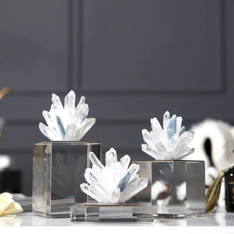 Afralia™ Crystal Flower Marble Base Sculpture: Modern Artwork for Living Room Decor