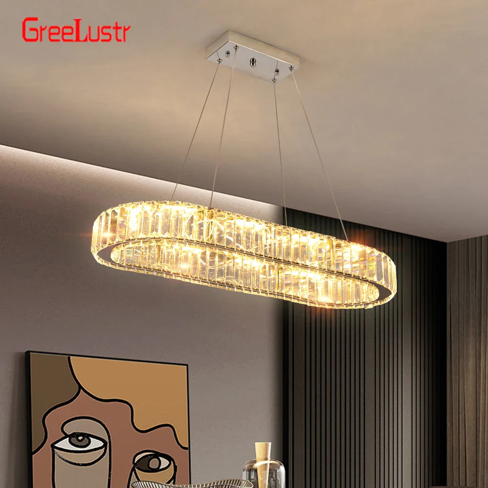 Afralia™ Crystal Oval Design LED Chandelier: Modern Large Pendant Light for Living Room & Bedroom