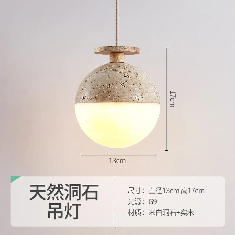 Afralia™ Stone Round Cream Pendant Lamp for Bedroom Decoration
