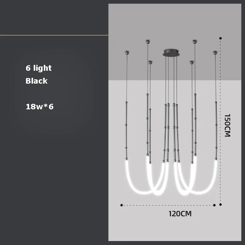 Afralia™ LED Line Designer Chandelier Lighting for Minimalist Dining Room Decor