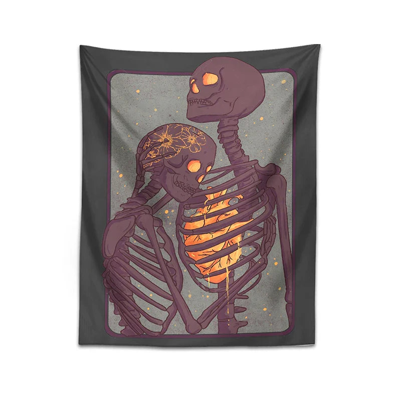 Afralia™ Skull Lover Heart Couple Psychedelic Tapestry Wall Hanging Bouquet Blanket