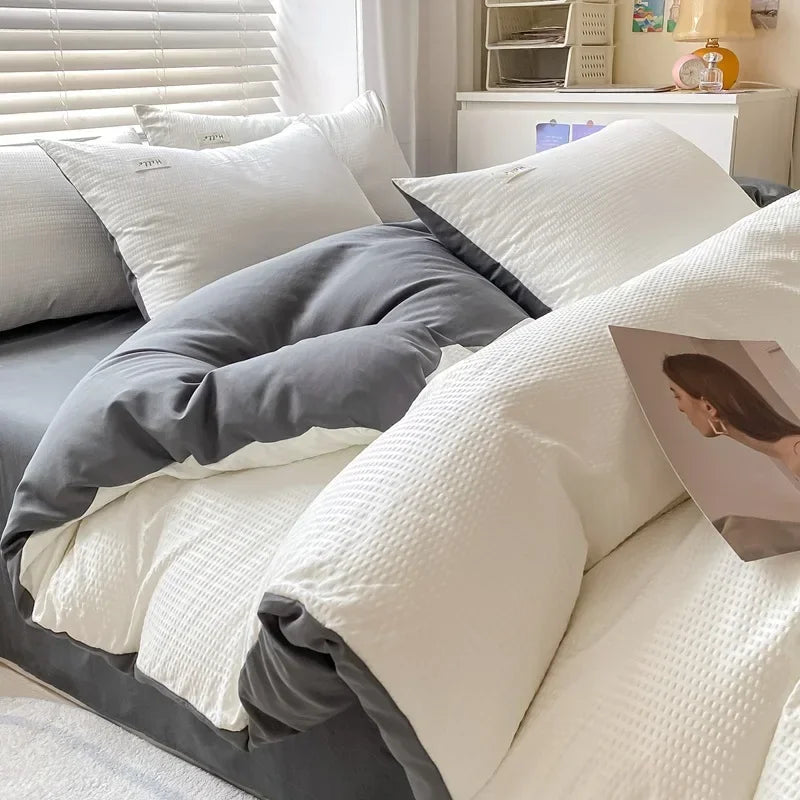 Afralia™ Simple Waffle Bedding Set Single Double Size AB Double-sided Duvet Cover