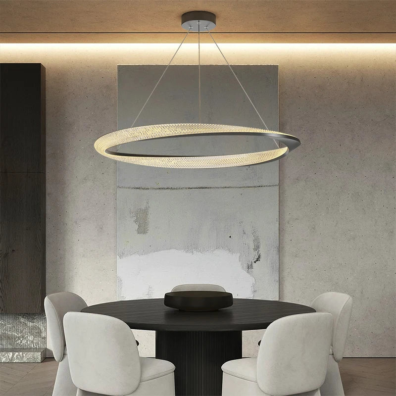 Afralia™ Modern Black Gold Ring Round LED Chandelier