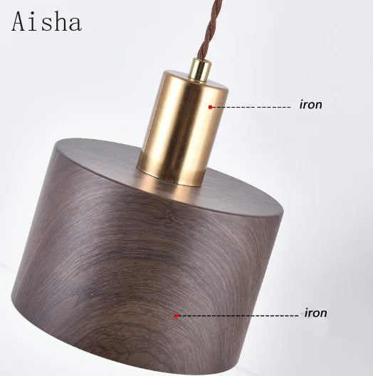 Afralia™ Wabi-sabi Iron Walnut Wood Pendant Lamp for Home Decoration