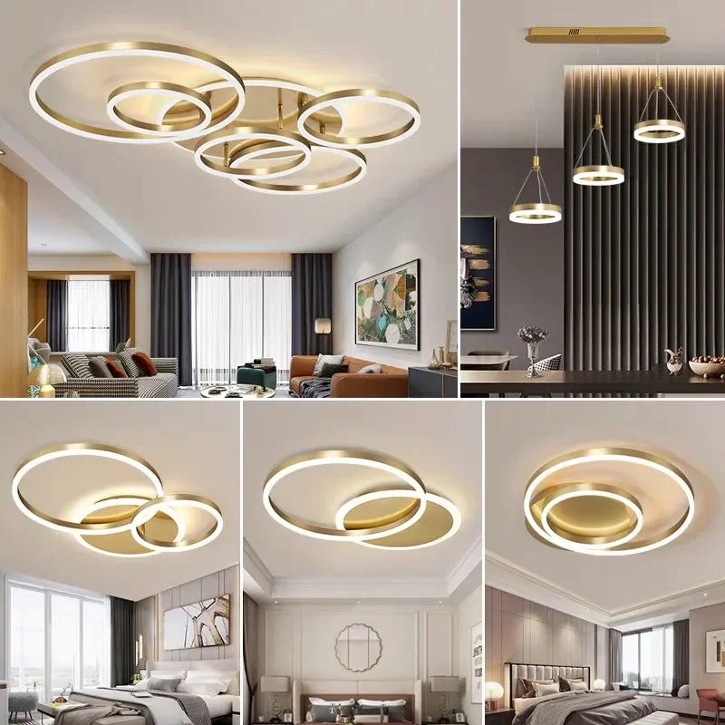 Afralia™ LED Round Ceiling Chandelier for Modern Living Room, Bedroom, Restaurant - Circle Rings Lighting Fixture