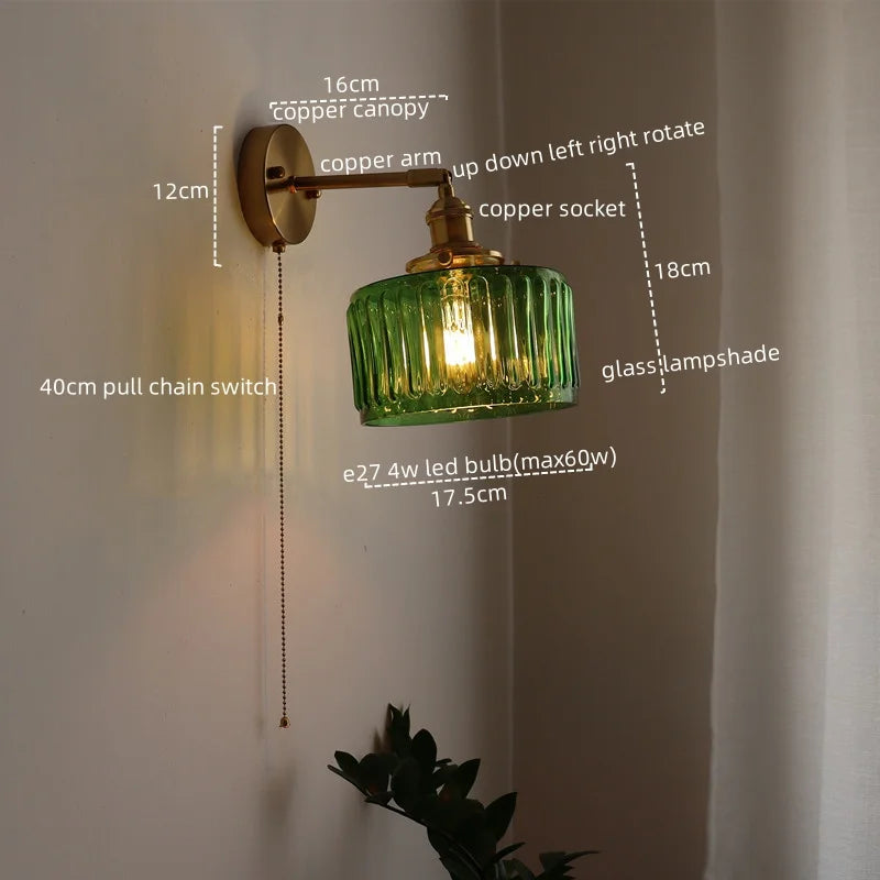 Afralia™ Modern Glass Copper LED Wall Lights Living Room Kitchen Bedside Lamp