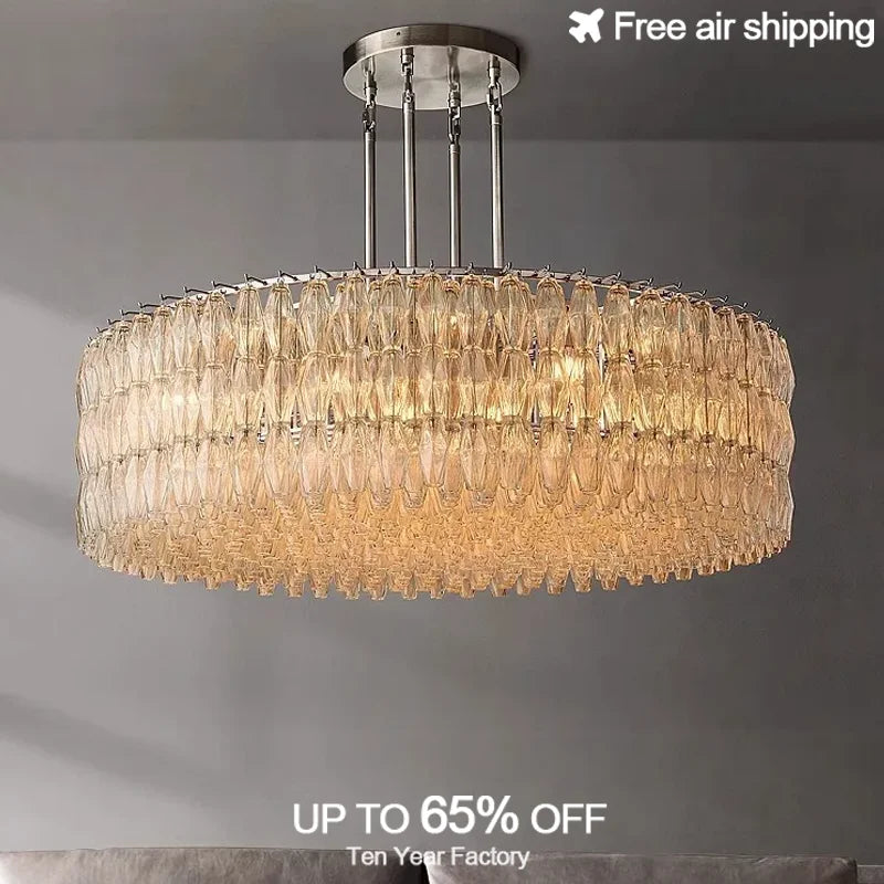 Afralia™ Art Deco Glass Shade Brass LED Chandelier - Luxury Black Dining Room Ceiling Light