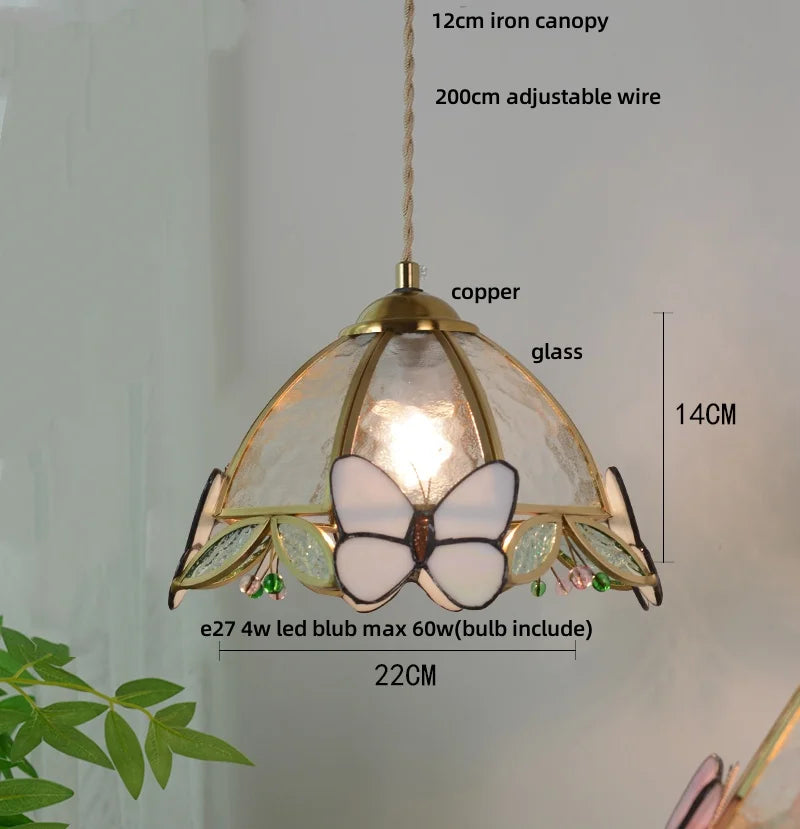 Afralia™ Butterfly Tiffany Glass Pendant Lamp Modern Nordic LED Hanging Light