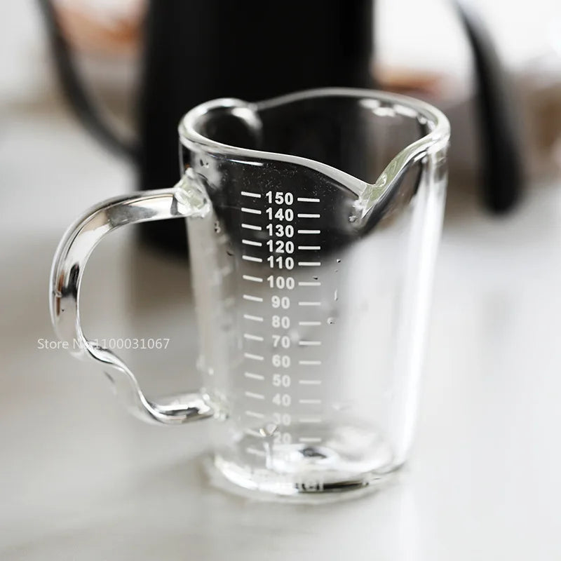 Afralia™ Espresso Glass Cup with Wooden Handle & Measuring Cup Milk Latte Jug