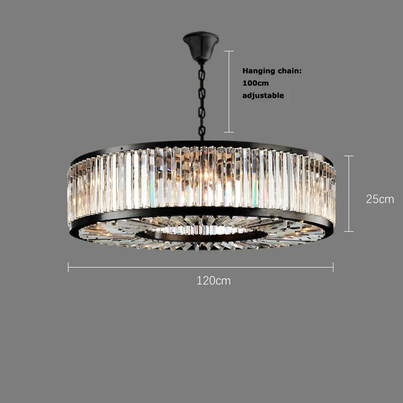 Afralia™ Black Crystal Round LED Chandelier Hanging Lamp for Living Room