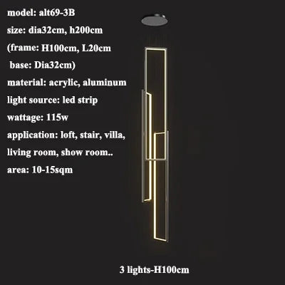 Afralia™ Modern Aluminum Frame Pendant Chandelier LED Staircase Lighting for Living Room Decor