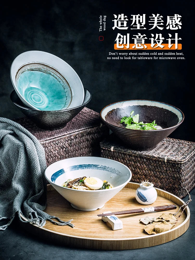 Afralia™ Ceramic Noodles Bowl - Retro Design for Home and Restaurant Use