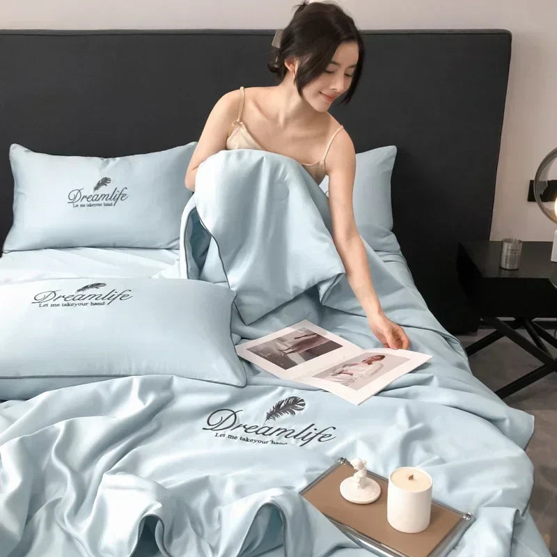 Afralia™ Luxury Embroidery Quilt Set, 4-Piece Summer Comforter Bedding for Air-Conditioned Comfort