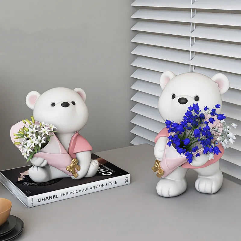 Afralia™ Nordic Bear Resin Storage Vase: Elegant Home Decor Figurine for Living Room & Hallway