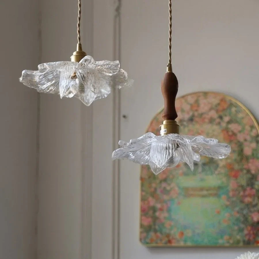 Afralia™ Acrylic LED Pendant Light: Copper Walnut Wood Flower Hang Lamp