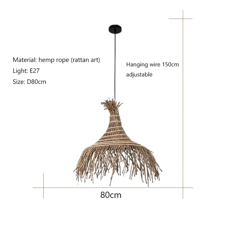 Afralia™ Wabi Sabi Rattan Straw Hat Chandelier Pendant Light