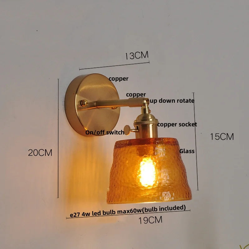 Afralia™ Clear Glass LED Wall Lights Brass E27 Pull Chain Switch Bedside Lamp
