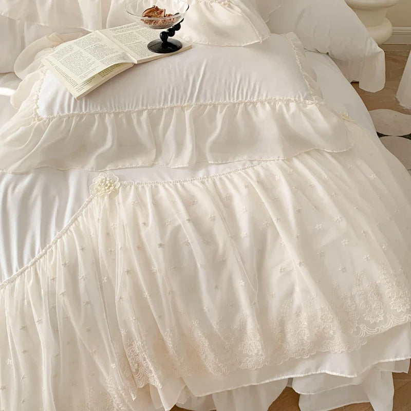 Afralia™ French Princess Wedding Bedding Set, Cozy Queen King Size Duvet Cover, Bed Sheet