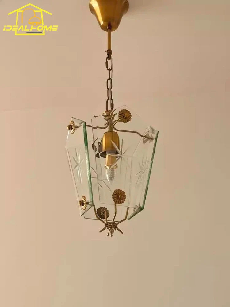 Afralia™ Vintage Glass Petal Chandelier LED Gold Lustre Hanging Lamp