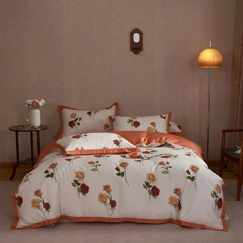 Afralia™ Pink Flowers Bedding Set in Traditional Chinese Style