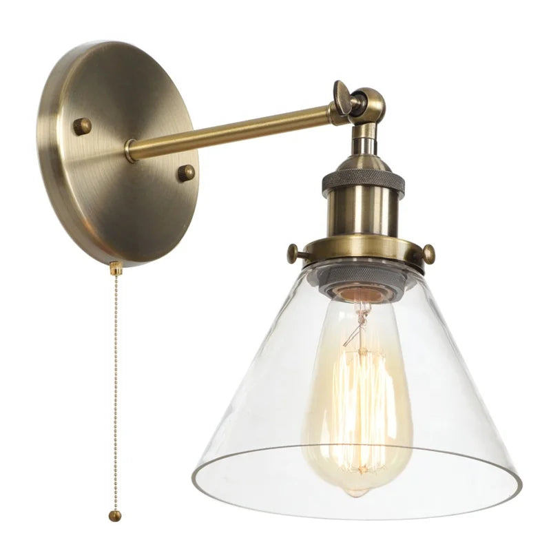Afralia™ Loft LED Wall Lamp Vintage Pull Chain Switch Iron Bathroom Light