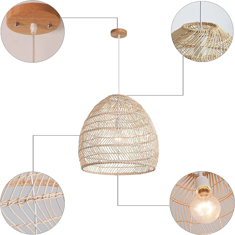 Afralia™ Natural Rattan Hand-Woven Pendant Light for Living Dining Room, New Chinese Style