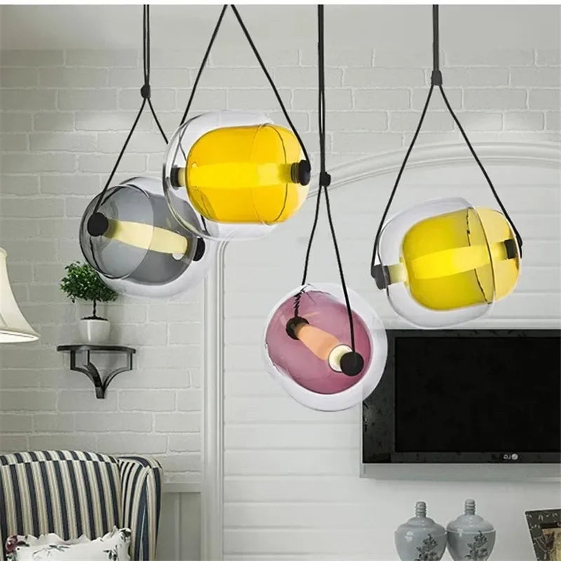 Afralia™ Glass Mini LED Pendant Light: Colorful & Stylish Hanging Chandelier for Kitchen, Bar, Restaurant