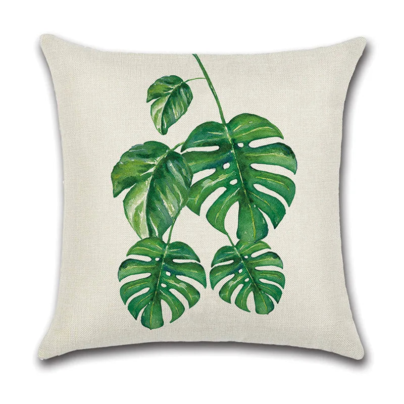 Afralia™ Green Leaves Decorative Pillow Case - Simple Style Cotton Linen Sofa Cushion Cover