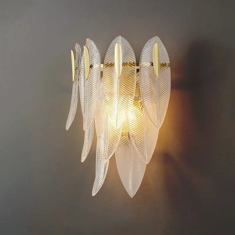 Afralia™ Feather Leaves LED Wall Lamp: Modern Luxury Bedroom Living Room Wall Light