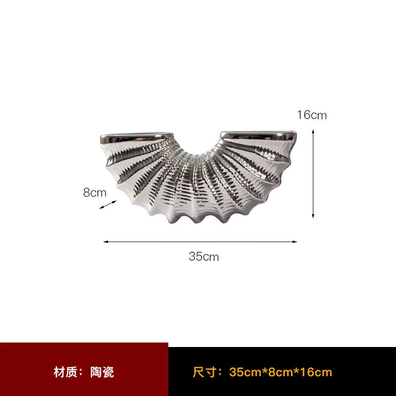 Afralia™ Golden Shell Ceramic Vase | Geometric Design | Living Room Decoration