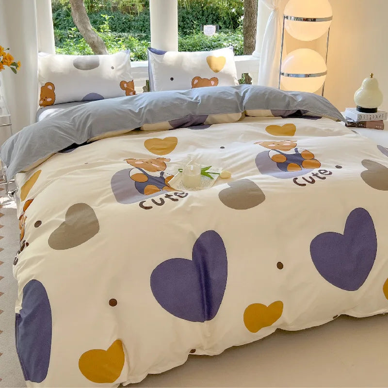 Afralia™ Summer Cartoon Printed Bedding Set for Students & Adults, Breathable Duvet Cover Kit