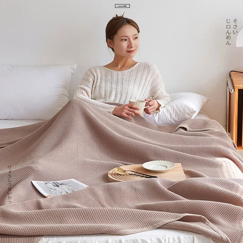 Afralia™ Cotton Honeycomb Towel Blanket for Single Double - Breathable Cozy Sofa Cover