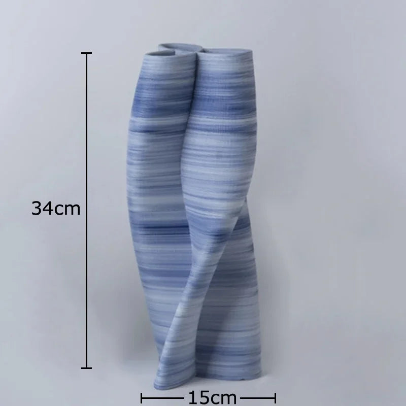 Blue Stripes Ceramic Vase, Afralia™ Twist Knot Design, Creative Floral Table Decor